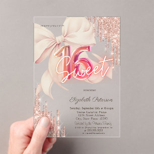 Invitations En Acrylique Gouttes de paillettes Rose Arc-en-ciel Doré Rose B
