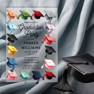 Invitations En Acrylique Grad Casquettes multicolores Grad Graduation Party