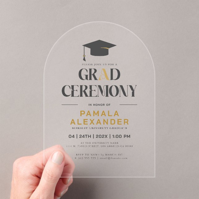 Invitations En Acrylique Grad Ceremony Gold and Gray Retro Typography (In situ (ordinateur de poche))