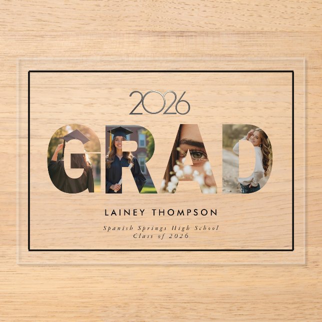 Invitations En Acrylique GRAD Typographie Acrylique 4 Image Remise des dipl (Recto)