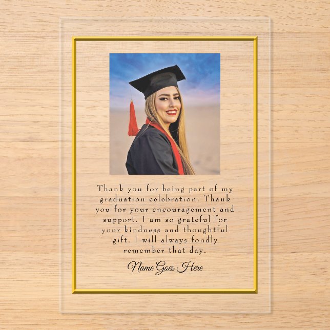Invitations En Acrylique Graduation acrylic Thank You card with photo (Recto)