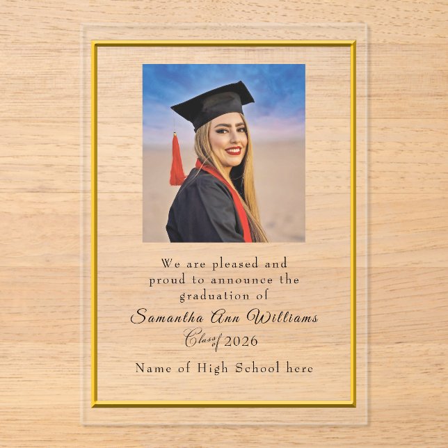 Invitations En Acrylique Graduation Announcement High School acrylic card (Recto)