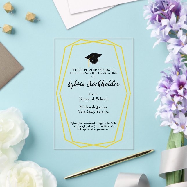 Invitations En Acrylique Graduation Gold lines - Cap Acrylic Announcement (Insitu (Mariage))