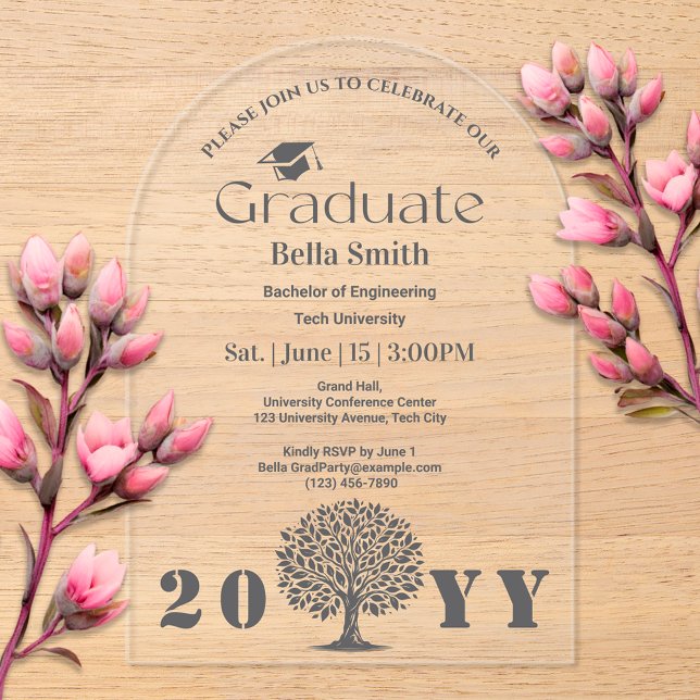 Invitations En Acrylique Graduation minimale élégante au charbon de bois (Créateur téléchargé)