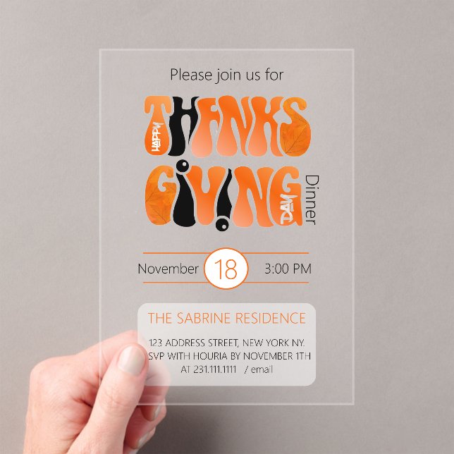 Invitations En Acrylique Graffiti blanc moderne Thanksgiving automne automn (In situ (ordinateur de poche))