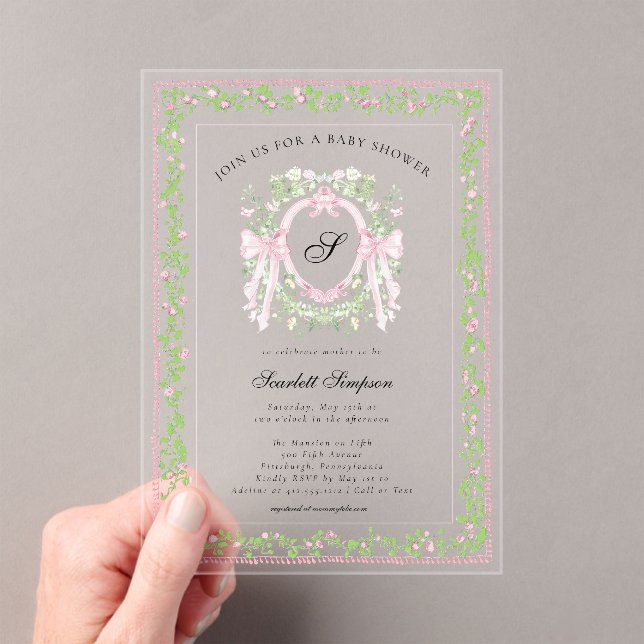 Invitations En Acrylique Grandmellinial Botanical Bow Crest  (In situ (ordinateur de poche))