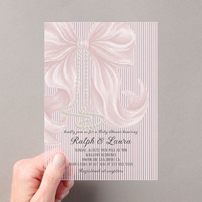 Invitations En Acrylique Grandmillennial Striped Bow Girl Baby Shower (In situ (ordinateur de poche))