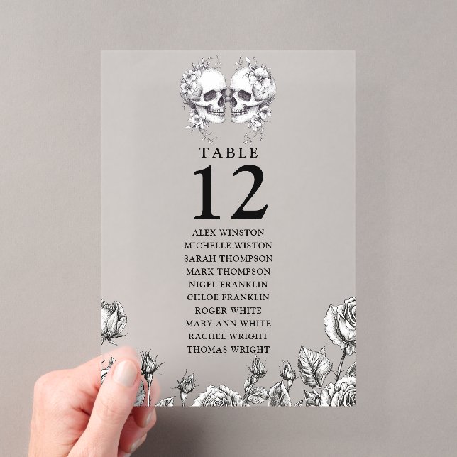 Invitations En Acrylique Graphique de placement de table de crânes floraux  (In situ (ordinateur de poche))