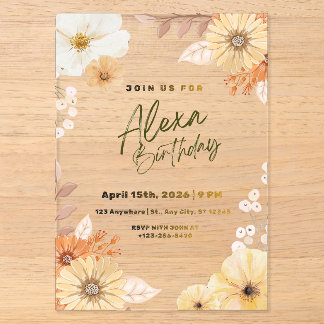 Invitations En Acrylique Graphique floral de fleur sauvage en terre cuite B