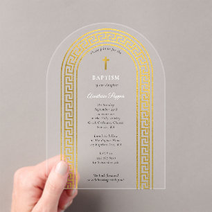 Invitations En Acrylique Grec Orthodoxe baptême Baptême Or Clé grecque