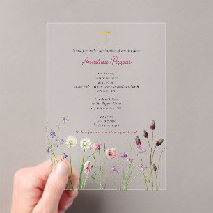 Invitations En Acrylique Grec Orthodoxe baptême Fleur sauvage fille