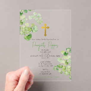Invitations En Acrylique Grec Orthodoxe Baptême Vert