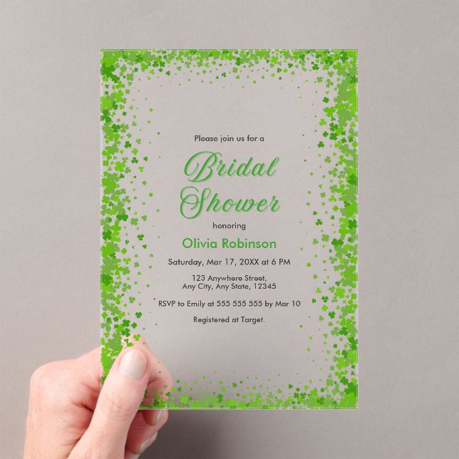 Invitations En Acrylique Green Clover St Patrick's Day Irish Bridal Shower  (In situ (ordinateur de poche))