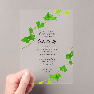 Invitations En Acrylique Green English Vine Fête des mariées