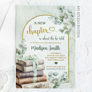 Invitations En Acrylique Green Sage Livre d'histoire Baby shower à thème