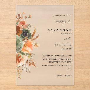 Invitations En Acrylique Green & Terra Cotta Floral Mariage
