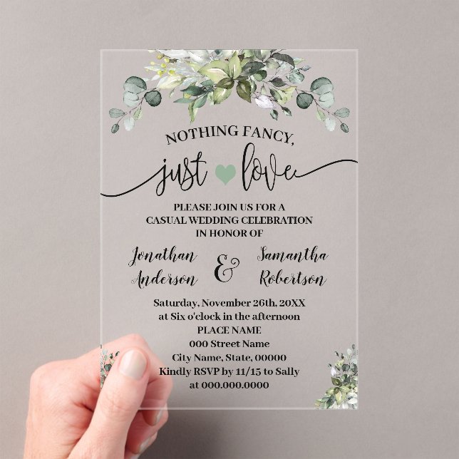 Invitations En Acrylique Greenery Nothing Fancy Just Love Elopement (In situ (ordinateur de poche))