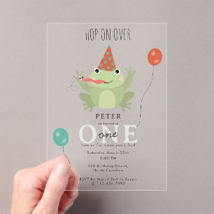 Invitations En Acrylique Grenouilles Mignonnes dans l'Étang de Nénuphars sa