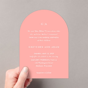 Invitations En Acrylique Gretchen Coral rose Élégant Mariage