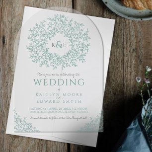 Invitations En Acrylique Grille monographique en feuilles vertes