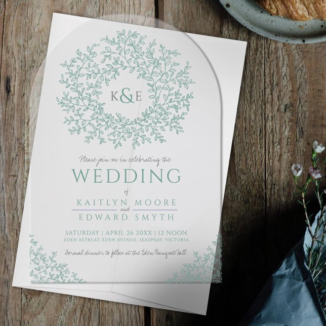 Invitations En Acrylique Grille monographique en feuilles vertes (Créateur téléchargé)