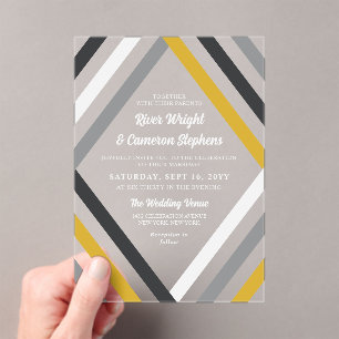 Invitations En Acrylique Gris jaune Diamant Gris Mariage moderne