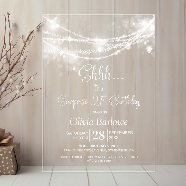 Invitations En Acrylique Guirlande de lumières élégante pour une fête d'ann (Créateur téléchargé)