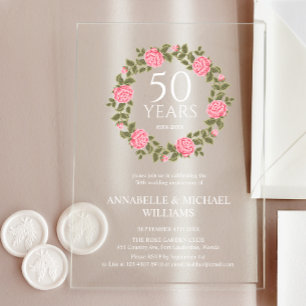 Invitations En Acrylique GUIRLANDE DE ROSE DOUCE 50e ANNIVERSAIRE MARIAGE D