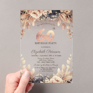 Invitations En Acrylique Guirlande Lumineuse Florale Élégante 60 ans Annive