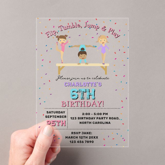 Invitations En Acrylique Gymnastique Enfants Fille Anniversaire Thème Clair (In situ (ordinateur de poche))