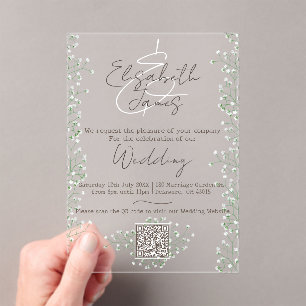 Invitations En Acrylique Gypsophila aquarelle Floral Rustique & Boho Mariag