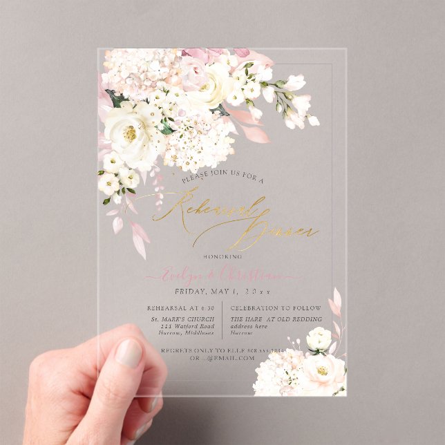 Invitations En Acrylique H2 Hydrangea Blush Roses Crème Répétition de Dîner (In situ (ordinateur de poche))