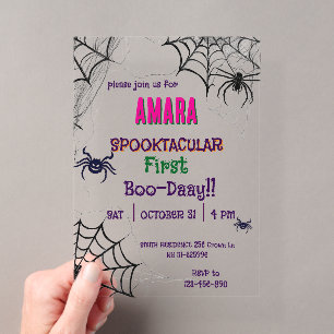 Invitations En Acrylique Halloween Rose et araignées Anniversaire Halloween