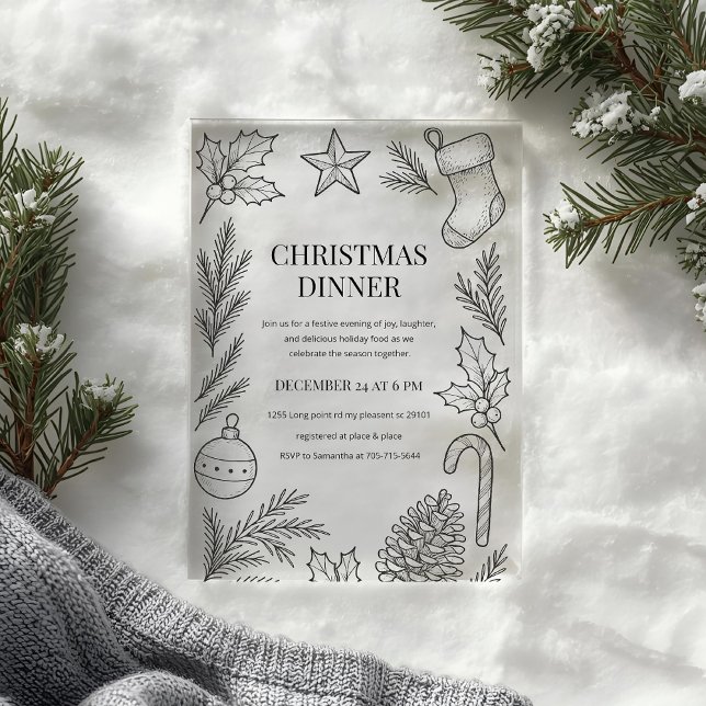 Invitations En Acrylique Hand-Drawn Christmas Dinner (Créateur téléchargé)