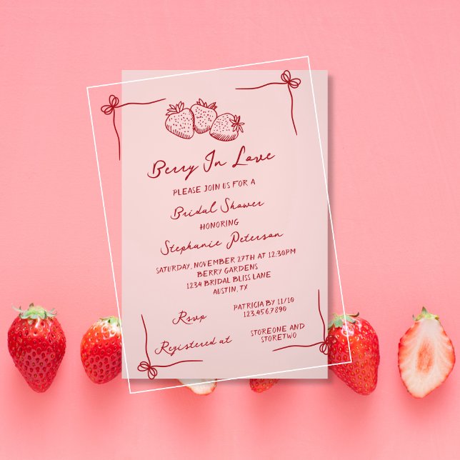 Invitations En Acrylique Hand Drawn Coquette Berry In Love Bridal Shower (Créateur téléchargé)