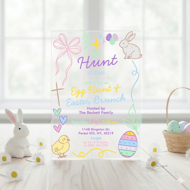 Invitations En Acrylique Hand Drawn Whimsical Doodles Easter Party (Créateur téléchargé)
