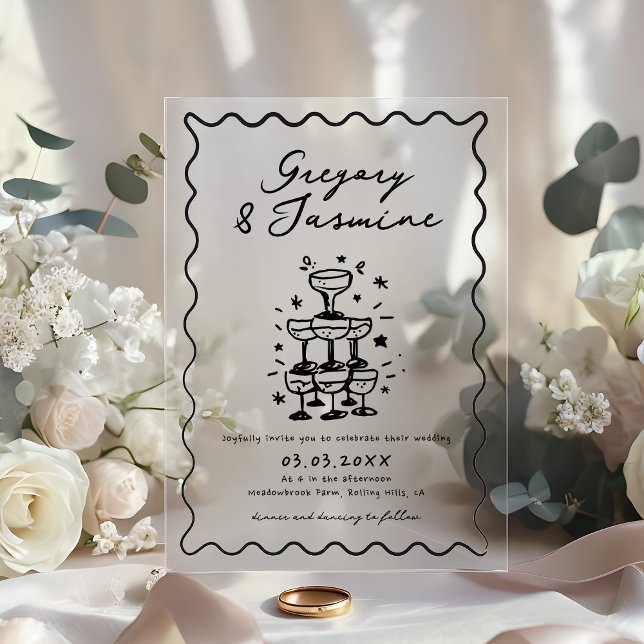 Invitations En Acrylique Hand Drawn Whimsical Quirky Handwritten Wedding (Créateur téléchargé)