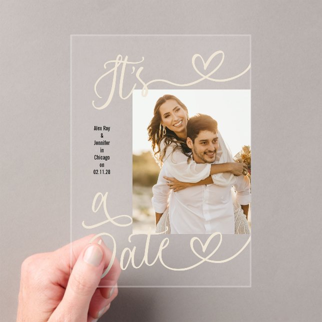 Invitations En Acrylique Handwritten Simple Heart It's A Date Photo Wedding (In situ (ordinateur de poche))