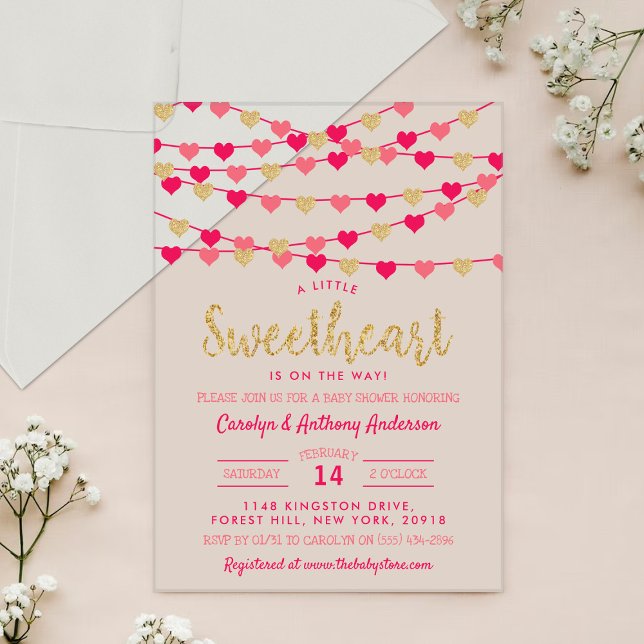 Invitations En Acrylique Hanging Love Hearts Little Sweetheart Baby Shower (Créateur téléchargé)