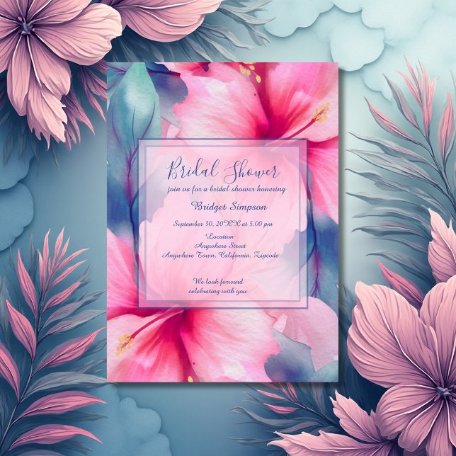 Invitations En Acrylique hawaiian tropical floral hibiscus bridal shower  (Créateur téléchargé)