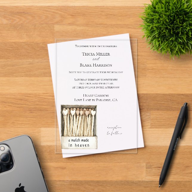 Invitations En Acrylique Hearts Match Made in Heaven Wedding   (Insitu (Carte d'invitation))