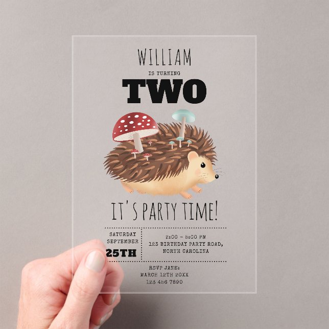 Invitations En Acrylique Hedgehog Mushroom Woodland Forest Funny Birthday (In situ (ordinateur de poche))