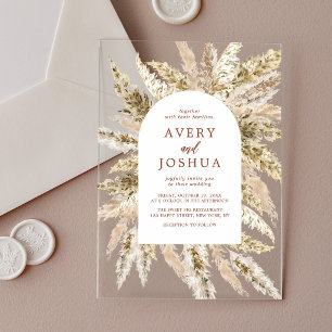 Invitations En Acrylique Herbe de Pampas en Terracotta Mariage Bohème d'Aut