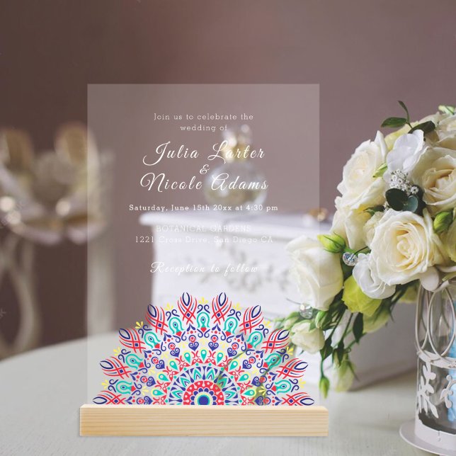 Invitations En Acrylique Herbe des Pampas Sèche Plume Douce Mandala Mariage (Créateur téléchargé)