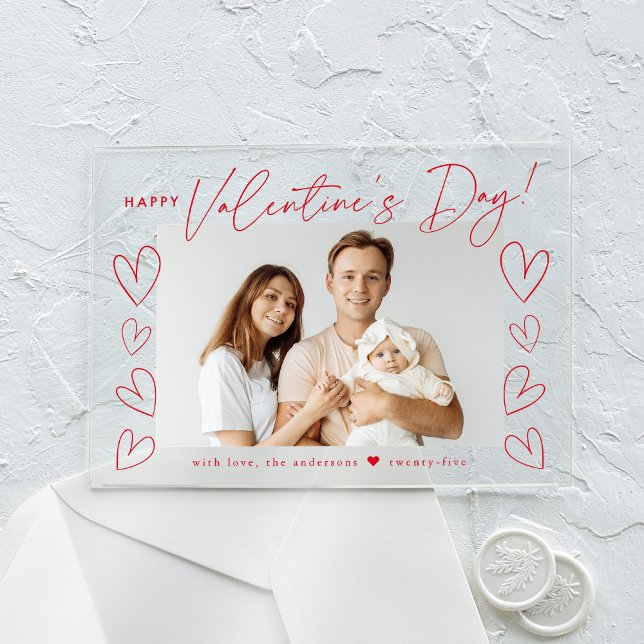 Invitations En Acrylique Heureuse Sainte-Valentin de script rouge moderne (Créateur téléchargé)