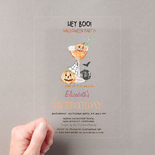 Invitations En Acrylique Hey Boo Cocktail de citrouille Halloween Anniversa