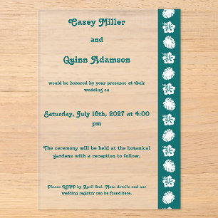 Invitations En Acrylique Hibiscus Tropical en Acrylique Bleu-vert pour Mari