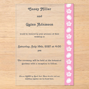 Invitations En Acrylique Hibiscus Tropical en Rose Pétale Acrylique Mariage