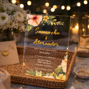 Invitations En Acrylique Hibiscus Tropical Floral Rose Tendre