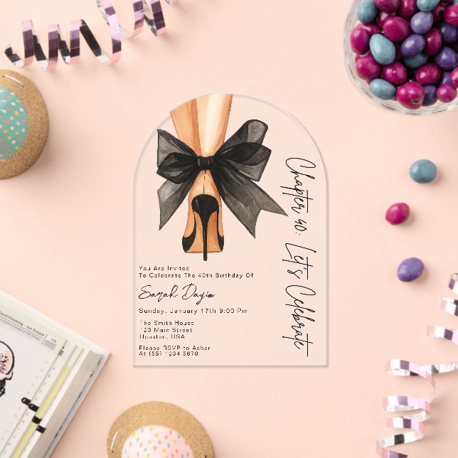 Invitations En Acrylique High Heels Black Bow Forty 40th Birthday Party  (Insitu (Célébration))